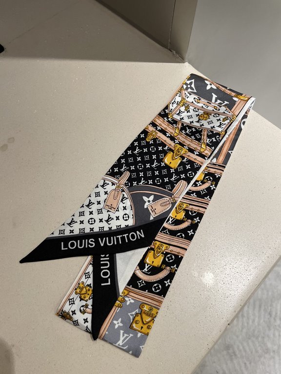 Super nice LV silk scarf! Double layered silk!Multi-purpose, tie it around your bag, use it as a hair tie or a small scarf   It looks great with a simple bottom or a shirt around your neck!It also looks great with a simp