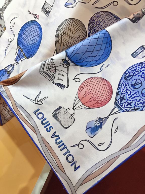 Price  SLV2330  Original Lv [Hot Air Balloon] 90cm Silk Square Scarf, newly added to the U Price   and Away collection, pays homage to Louis Vuitton's travel heritage. Silk-screening process engraved with rich details, d