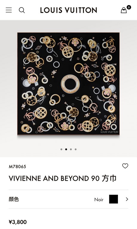 SLV2301  Original Lv [VIVIENNE AND BEYOND] 90cm silk square scarf, the brand's mascot's dreamy journey, inviting Vivienne to roam the skies filled with fashion jewelry, stars, Monogram florals, and the LV Circle logo. To