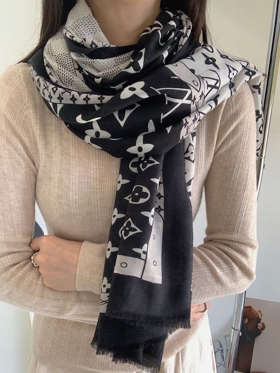 Price 2023 spring new and fashionable and versatile! LV new old flower long scarf] to enhance the temperament and taste of the good single! Four seasons must have! Really unbeatable practical! Lv rare cashmere long scarf