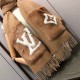 LV new shawl scarf, continue the winter classic   cashmere embellished with rabbit fur pockets, inlaid Monogram pattern more noble, long fringe for large L letter and Monogram floral trim. 190 x 46.cm Pocket rabbit fur L