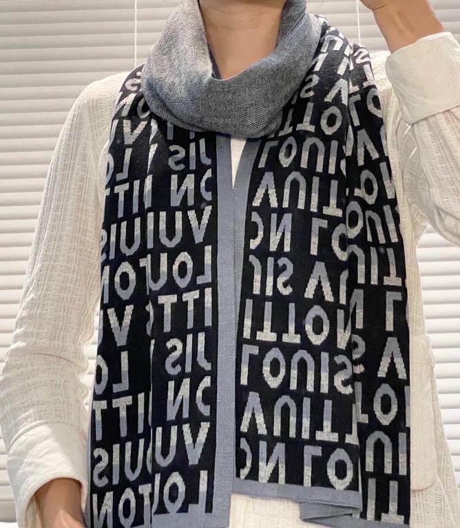 Price LV synchronized counter, high-end cashmere knitted scarf! Can be formal, can be casual, this knitting method is more difficult, and very costly yarn, double-sided color blocking! The process is very difficult! Defi