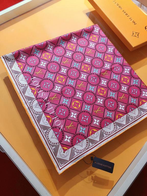 SLV2320   Original single Lv [Monogram Tiles Square] 90cm silk square scarf, top twill silk material   pure handmade crimping, light luxury feeling     counter new   fabrics in pursuit of styling, feel! Bracing, high-end