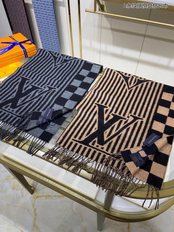 New   Counter synchronization   Donkey's new [L Stripe Checkerboard Scarf] unisex, the LV Graphical Scarf is a striking stripe with the classic Damier pattern and oversized LV letters, and a rustic tasseled trim. The sof