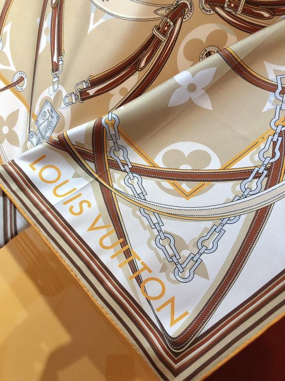 Price  SLV2306 Original Lv [ULTIMATE MONOGRAM] 90cm version, the square scarf interprets the brand's classic elements in a modern perspective. The large Monogram pattern spreads across the canvas, with straps, chains and