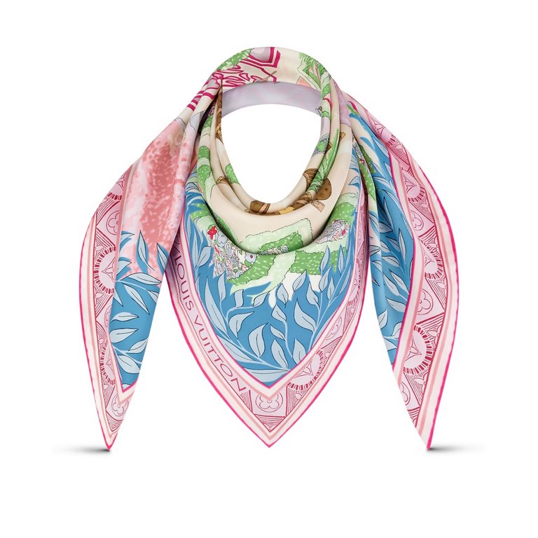 SLV2317 Original Lv [Floral Labyrinth] 90cm version, this mulberry silk square scarf speaks of the brand's classics with the LV Secret Garden motif hard cases of different sizes are arranged in a labyrinth of Monogram fl