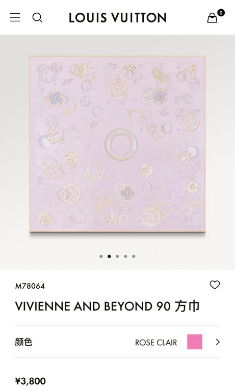 SLV2301  Original Lv [VIVIENNE AND BEYOND] 90cm silk square scarf, the brand's mascot's dreamy journey, inviting Vivienne to roam the skies filled with fashion jewelry, stars, Monogram florals, and the LV Circle logo. To