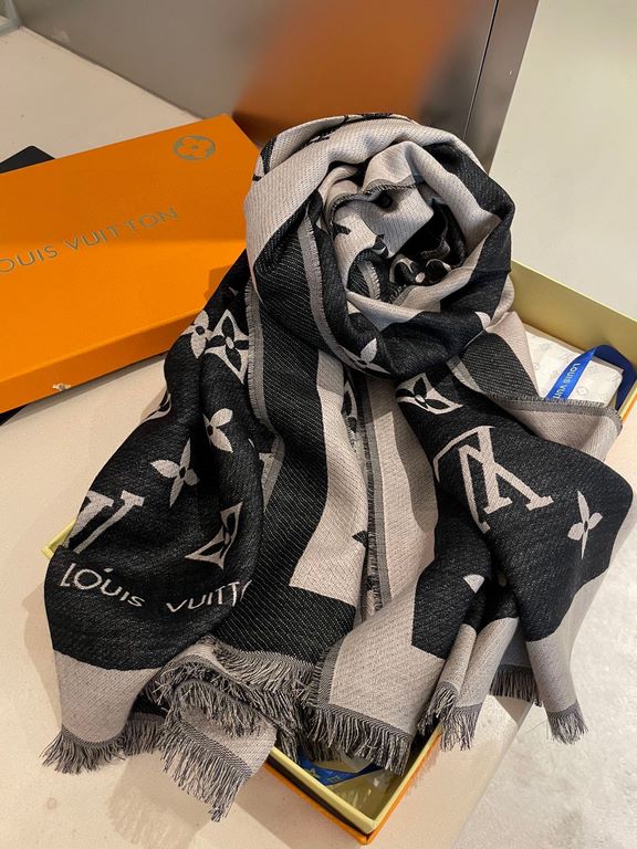 LV jacquard scarf truly awesome  original 11 customized   Miss LV long scarf taken from a fine, lightweight silk-wool blend, eye-catching presentation of the Monogram pattern and tasseled edges, and more Louis Vuitton lo