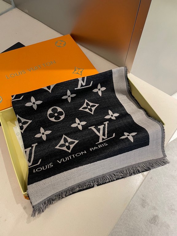 LV jacquard scarf truly awesome  original 11 customized   Miss LV long scarf taken from a fine, lightweight silk-wool blend, eye-catching presentation of the Monogram pattern and tasseled edges, and more Louis Vuitton lo