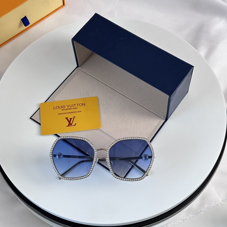 New New Louis Vuitton LV Women's Eyeglasses Sunglasses Metal Frame Hexagonal Pearl Round Sunglasses Sunglasses Z2016U