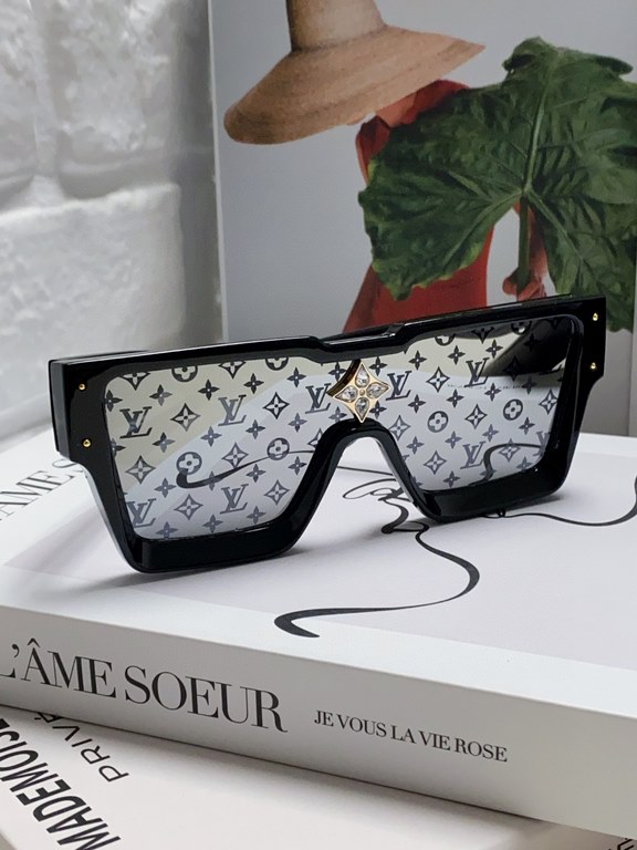 LV Louis Vuitton European and American large frame one-piece sunglasses Wang Hedi the same street beat tide cool glasses fashion inlaid diamond square men and women sunglasses