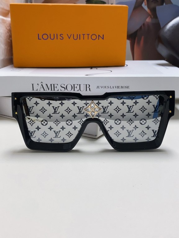 LV Louis Vuitton European and American large frame one-piece sunglasses Wang Hedi the same street beat tide cool glasses fashion inlaid diamond square men and women sunglasses