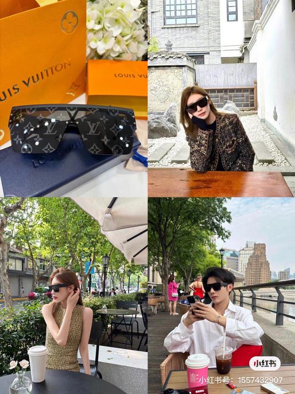 LV Europe and the United States large frame one-piece black polarized sunglasses net red tide models female large face thin street shooting sunglasses square frame glasses