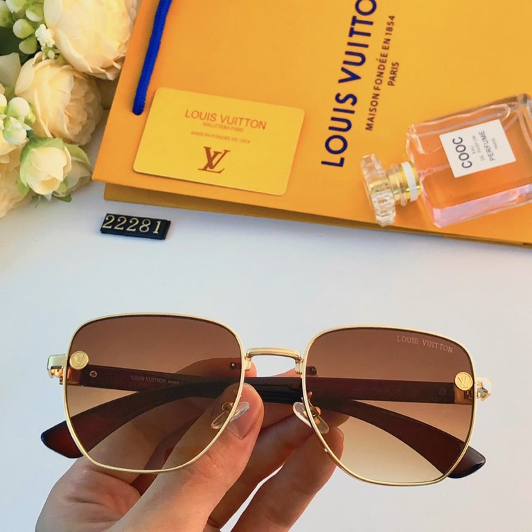 LV sunglasses trend square personality play cool glasses couple classic metal frame single beam versatile sunglasses