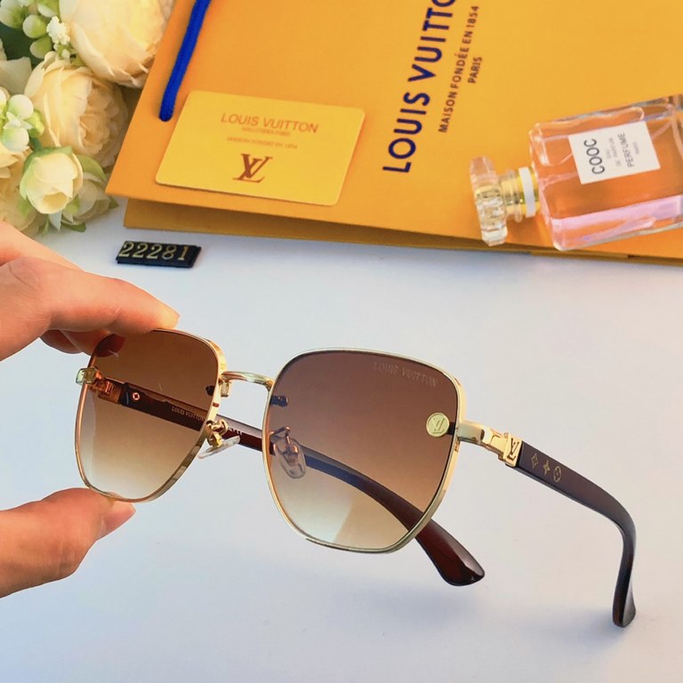 LV sunglasses trend square personality play cool glasses couple classic metal frame single beam versatile sunglasses