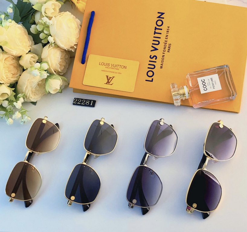 LV sunglasses trend square personality play cool glasses couple classic metal frame single beam versatile sunglasses