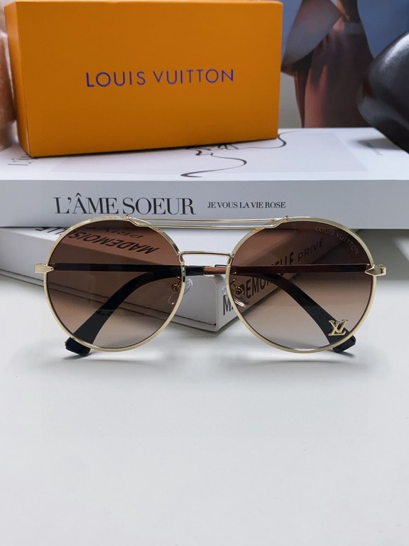 Lv Louis Vuitton 2024 new sunglasses retro tide cool sunglasses high quality high quality metal round frame unisex