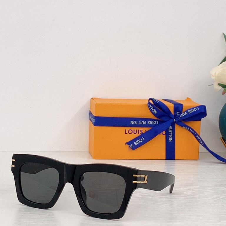 LV Blade Model No. 1482 Sunglasses are crafted in a timeless, rugged square design with articulation embellished with dazzling LV letters, Monogram florals at the headband and the LV Circle logo on the lenses. Highly rec