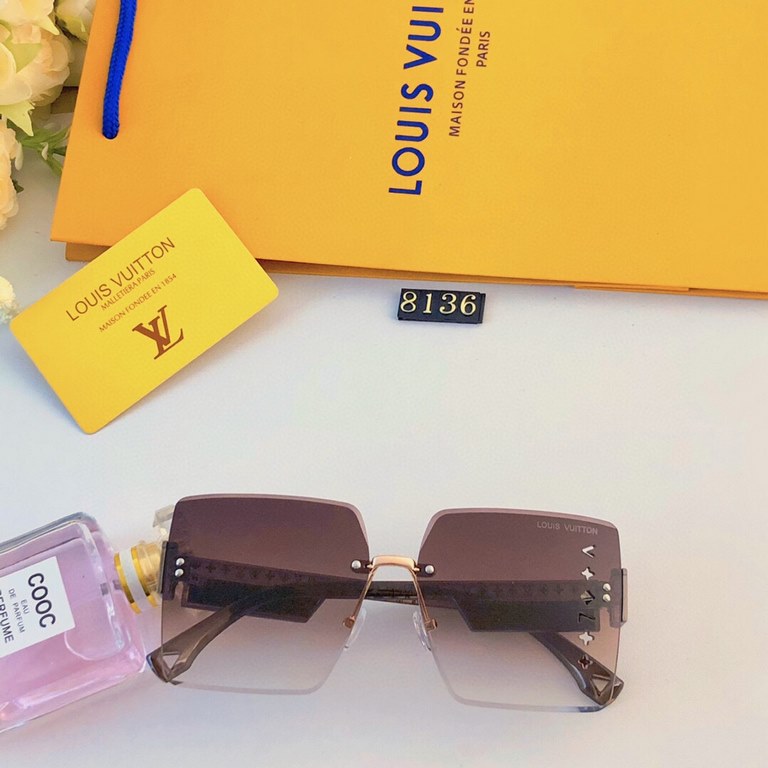 LV2024 new large frame square thin large face rimless sunglasses female Korean version of the glasses tide show the face of small street shooting sunglasses