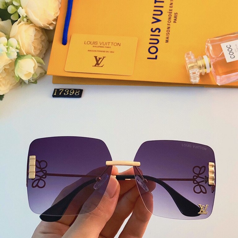 LV new square rimless glasses female large face thin street shooting Korean trend sunglasses INS tide sunglasses