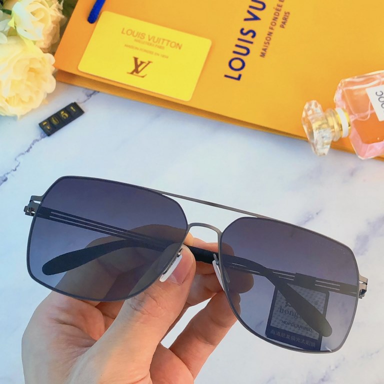 LV2023 Xiaohongshu same metal square frame sunglasses round face thin large frame sunglasses men UV protection