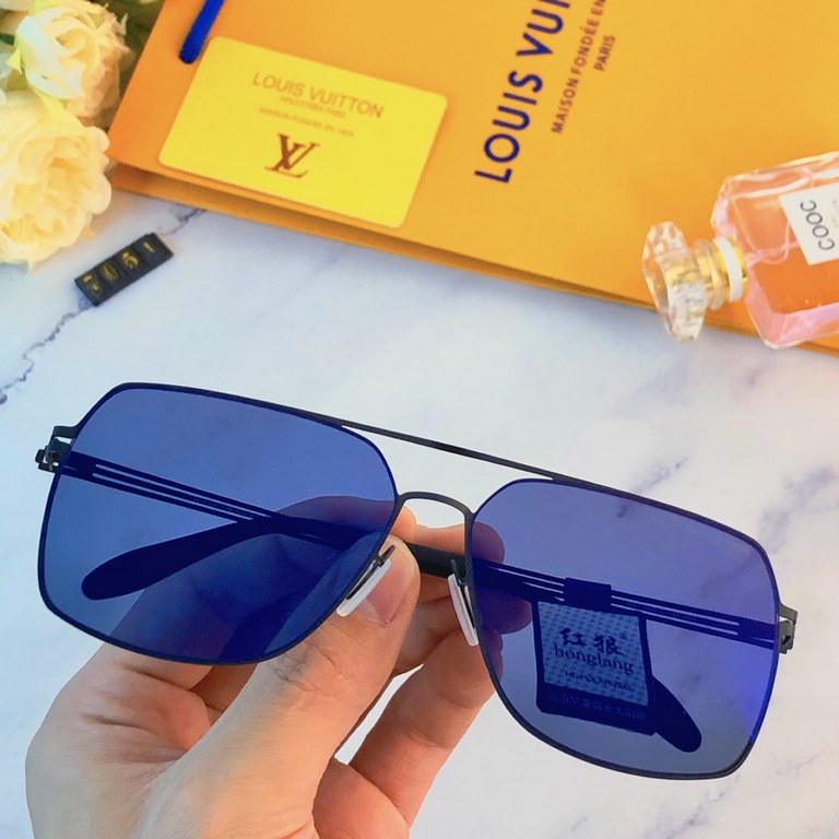 LV2023 Xiaohongshu same metal square frame sunglasses round face thin large frame sunglasses men UV protection