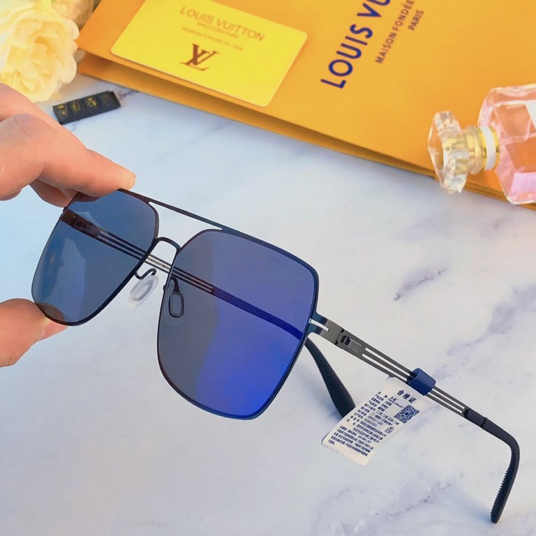 LV2023 Xiaohongshu same metal square frame sunglasses round face thin large frame sunglasses men UV protection