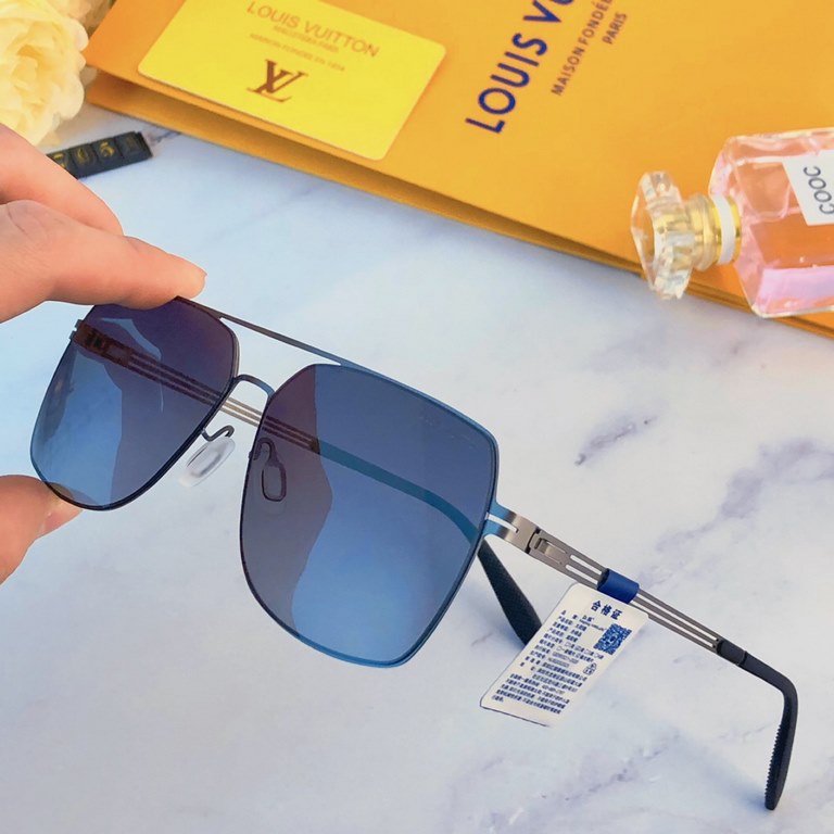 LV2023 Xiaohongshu same metal square frame sunglasses round face thin large frame sunglasses men UV protection