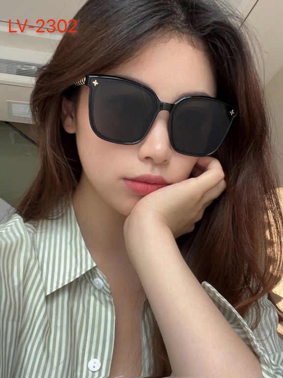 LV new sunglasses female advanced sense ins net red models sunscreen sunglasses large frame round face thin glasses male models