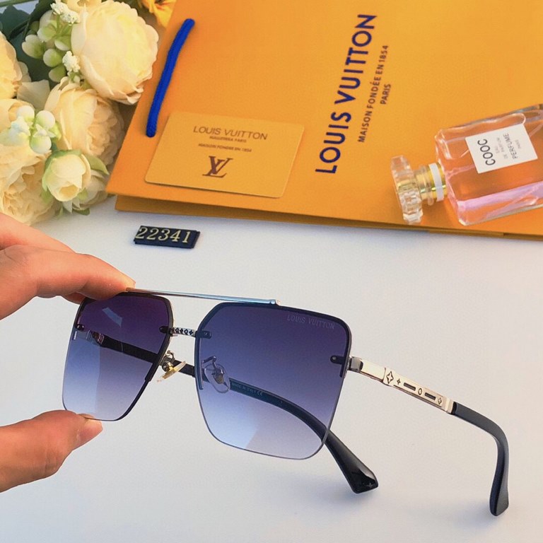 LV2023 new square half frame cut edge sunglasses retro fashion light luxury letters senior sense sunscreen sunglasses