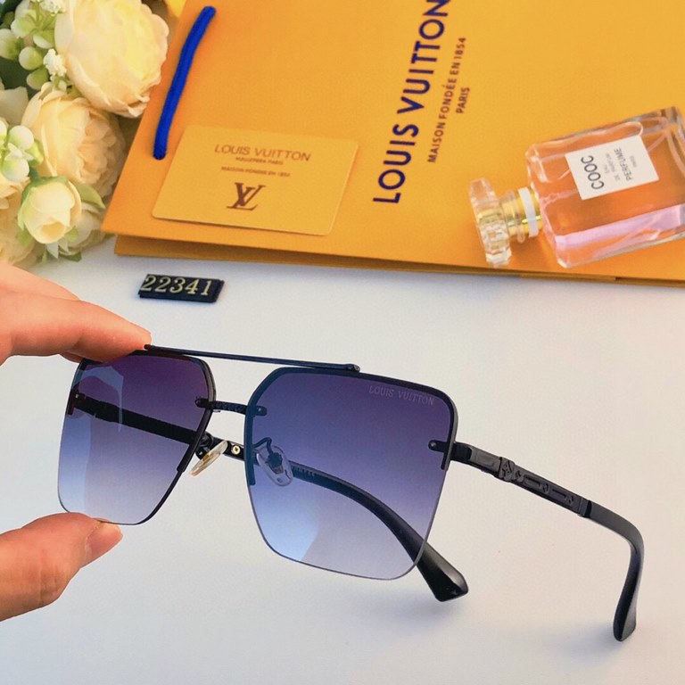 LV2023 new square half frame cut edge sunglasses retro fashion light luxury letters senior sense sunscreen sunglasses