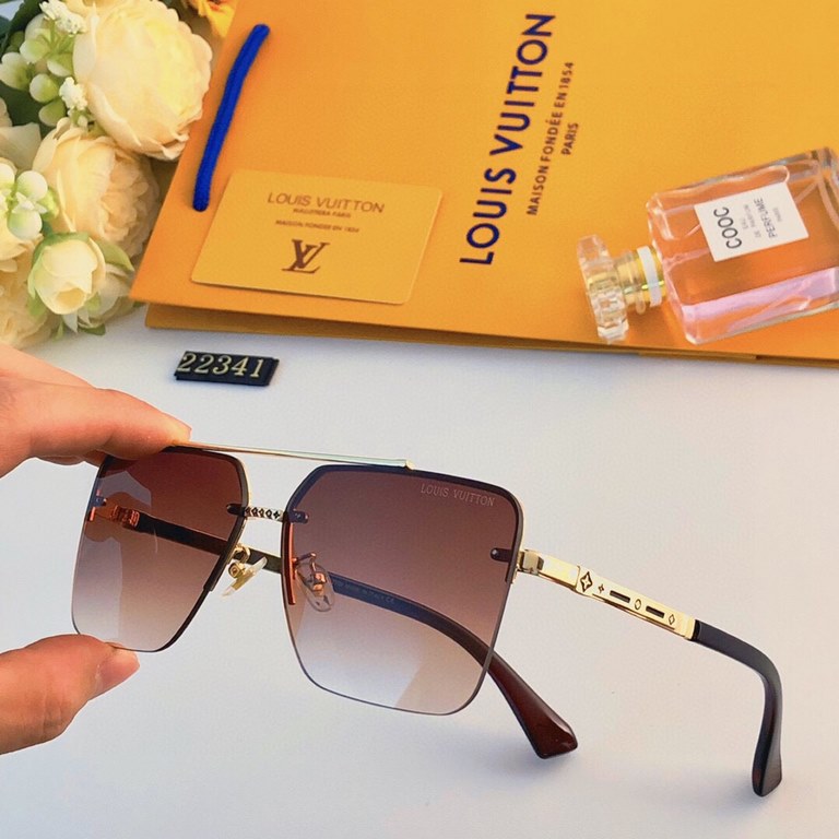 LV2023 new square half frame cut edge sunglasses retro fashion light luxury letters senior sense sunscreen sunglasses