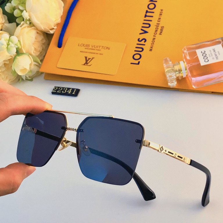 LV2023 new square half frame cut edge sunglasses retro fashion light luxury letters senior sense sunscreen sunglasses