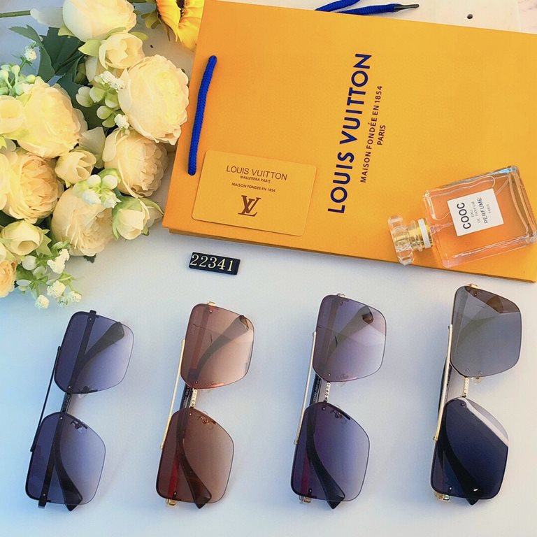 LV2023 new square half frame cut edge sunglasses retro fashion light luxury letters senior sense sunscreen sunglasses