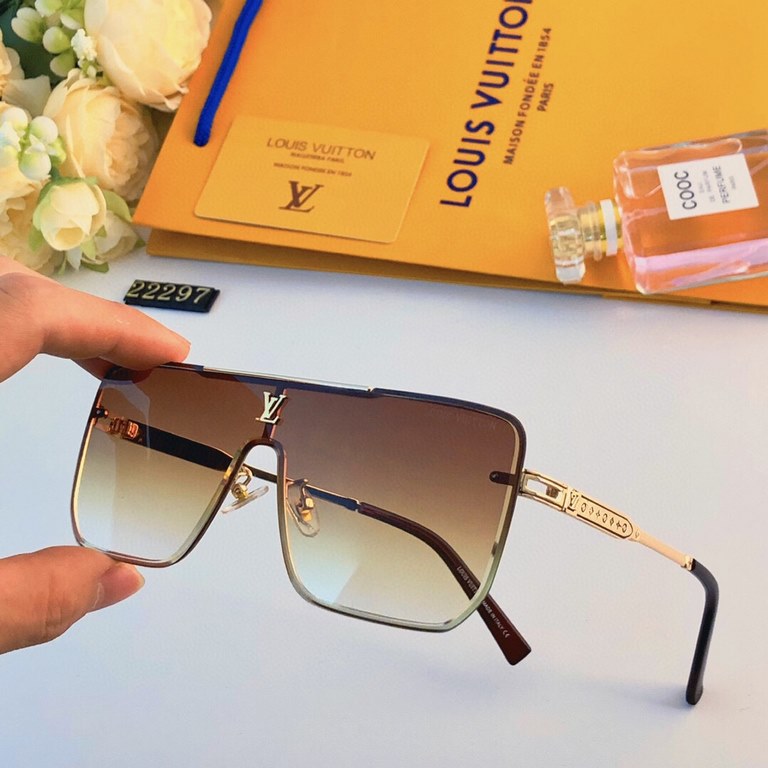 LV super cool square round sunglasses men's trend connected sunglasses rimless glasses fashionable match sunglasses