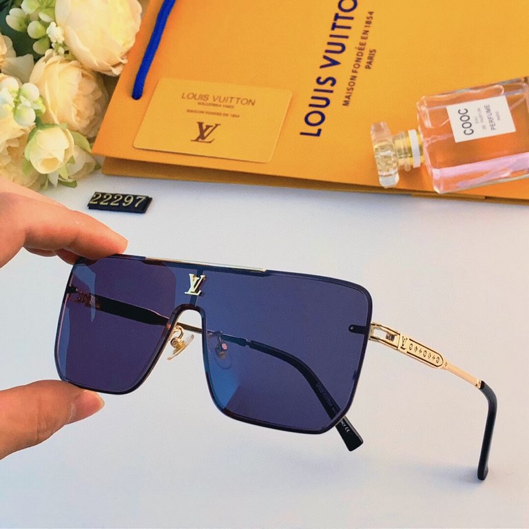 LV super cool square round sunglasses men's trend connected sunglasses rimless glasses fashionable match sunglasses