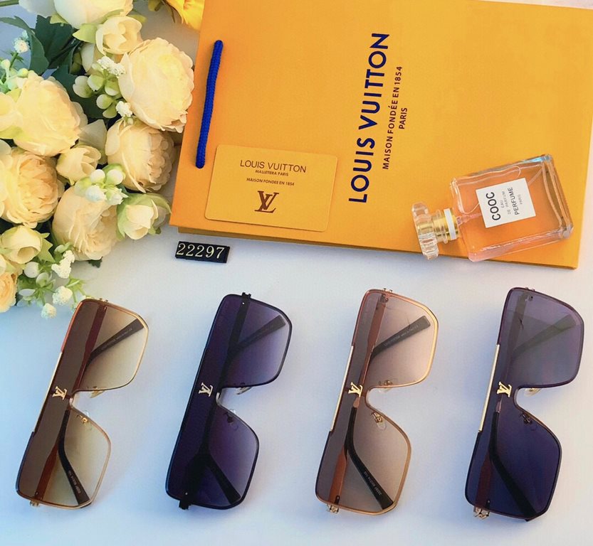 LV super cool square round sunglasses men's trend connected sunglasses rimless glasses fashionable match sunglasses