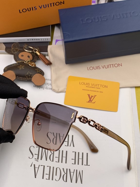 LV 2023 new women's square frame sunglasses driving sunglasses New rimless sunglasses Fashionable and generous Comfortable and lightweight Exquisite luxury Ultra-light Model L8362