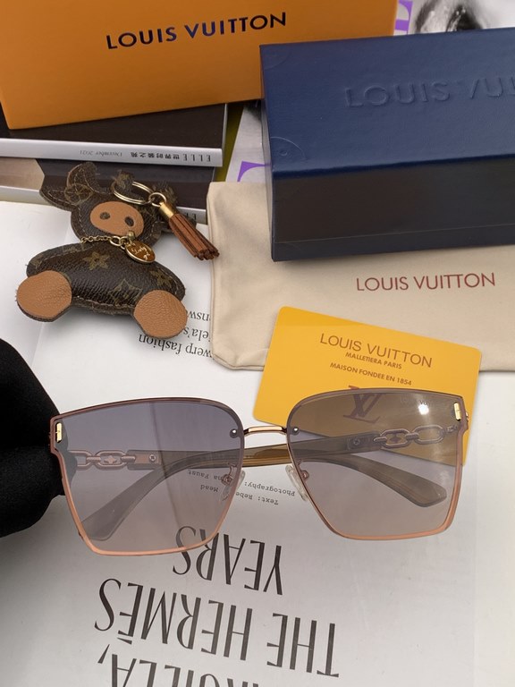 LV 2023 new women's square frame sunglasses driving sunglasses New rimless sunglasses Fashionable and generous Comfortable and lightweight Exquisite luxury Ultra-light Model L8362