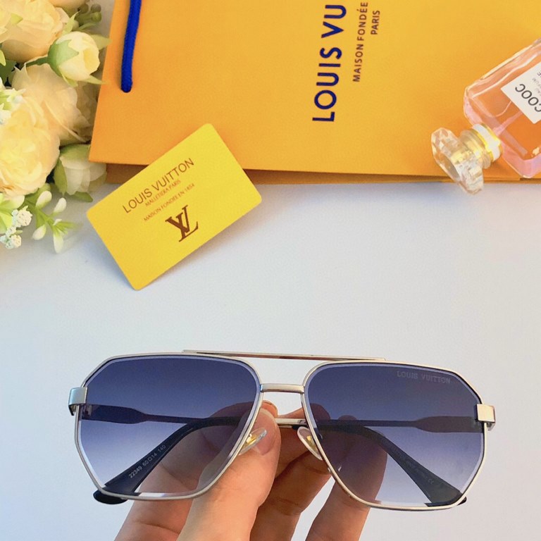 LV new sunglasses in Europe and the United States explosion metal double beam fashion large frame sunglasses driving driving sunglasses