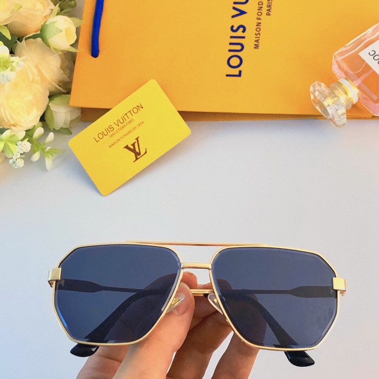 LV new sunglasses in Europe and the United States explosion metal double beam fashion large frame sunglasses driving driving sunglasses