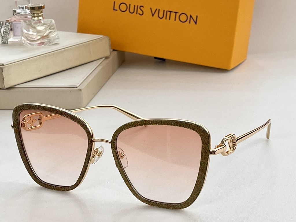 LOUIS VUITTON pearlized sequin face  Four-leaf clover flowers on temples and LV gold-tone logo  z1668,z1669,z1770,z1771,z17773e ,z1774.SIZE56 mouth 18-140