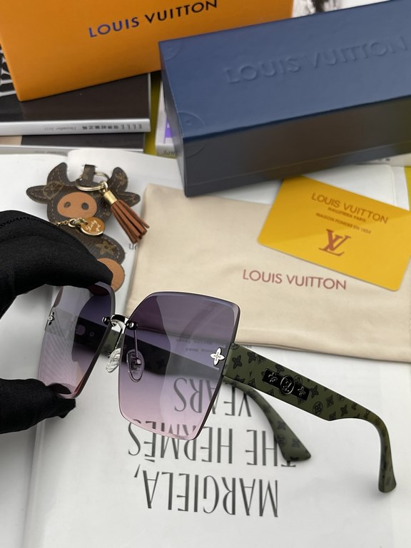 LV 2023 new women's square frame sunglasses driving sunglasses New rimless sunglasses Fashionable and generous Comfortable and light Exquisite luxury Ultra-light Model L1294