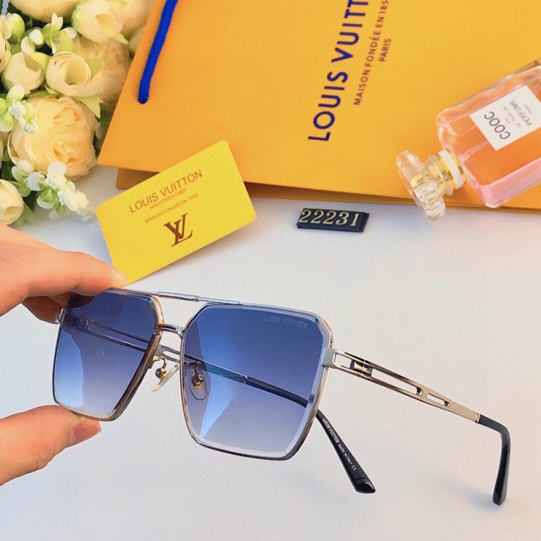 LV metal double beam sunglasses Europe and the United States square pilot paragraph fine frame sunglasses Korean version of the sunglasses female glasses tide male