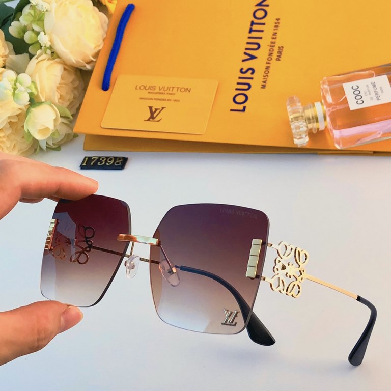 LV new square rimless glasses female large face thin street shooting Korean trend sunglasses INS tide sunglasses