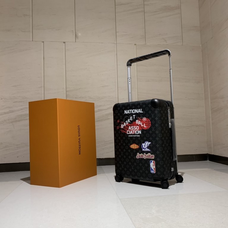 The LVxNBA SEASON 2 Capsule Collection Horizon 55 Quad Trolley Case takes the vibrant hue of the NBA Championship Jacket and embellishes it with appliqués and prints on Monogram-embossed leather, combining iconic element