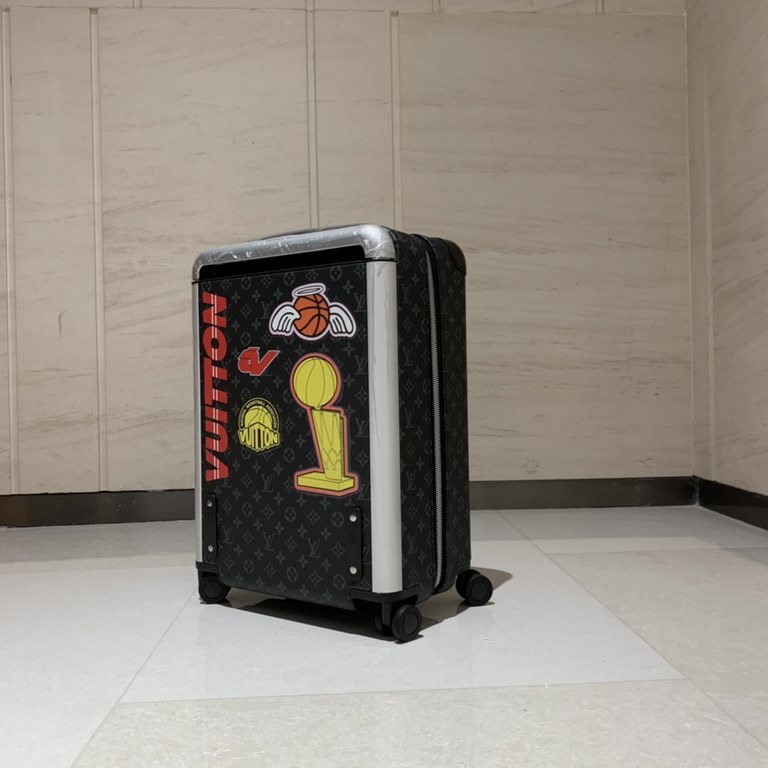 The LVxNBA SEASON 2 Capsule Collection Horizon 55 Quad Trolley Case takes the vibrant hue of the NBA Championship Jacket and embellishes it with appliqués and prints on Monogram-embossed leather, combining iconic element