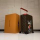 The LVx Disney SEASON 2 $ Collection Horizon 55 Quad Trolley Case takes Disney's vibrant color palette and embellishes it with appliqués and prints on Monogram-embossed leather, combining iconic elements from the NBA and