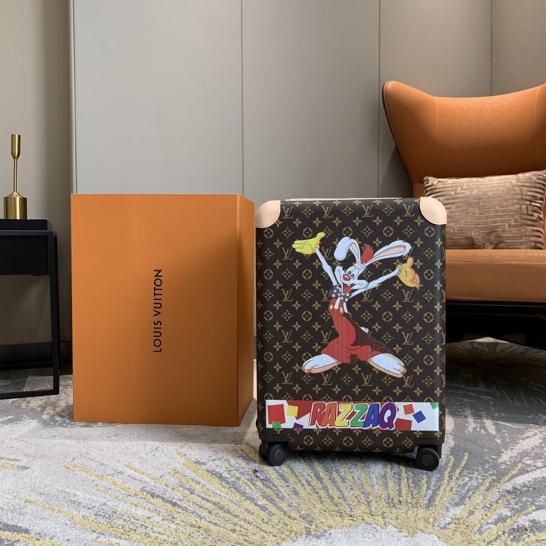 The LVx Disney SEASON 2 $ Collection Horizon 55 Quad Trolley Case takes Disney's vibrant color palette and embellishes it with appliqués and prints on Monogram-embossed leather, combining iconic elements from the NBA and