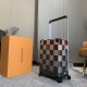 Tapping into the creative potential of the brand's classic Damier canvas, the new Horizon luggage features the Damier Graphite Giant pattern in varying shades of plaid in different sizes, with flexible dual wheels and a 